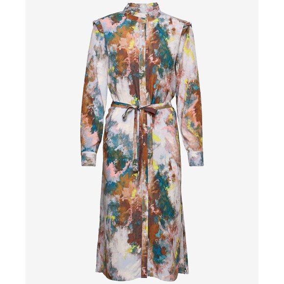 Ichi Dresses & Skirts - SIZE 8 ICHI Womens 36  Multicolor Dyed Midi Button Front Long Sleeve Shirt Dress